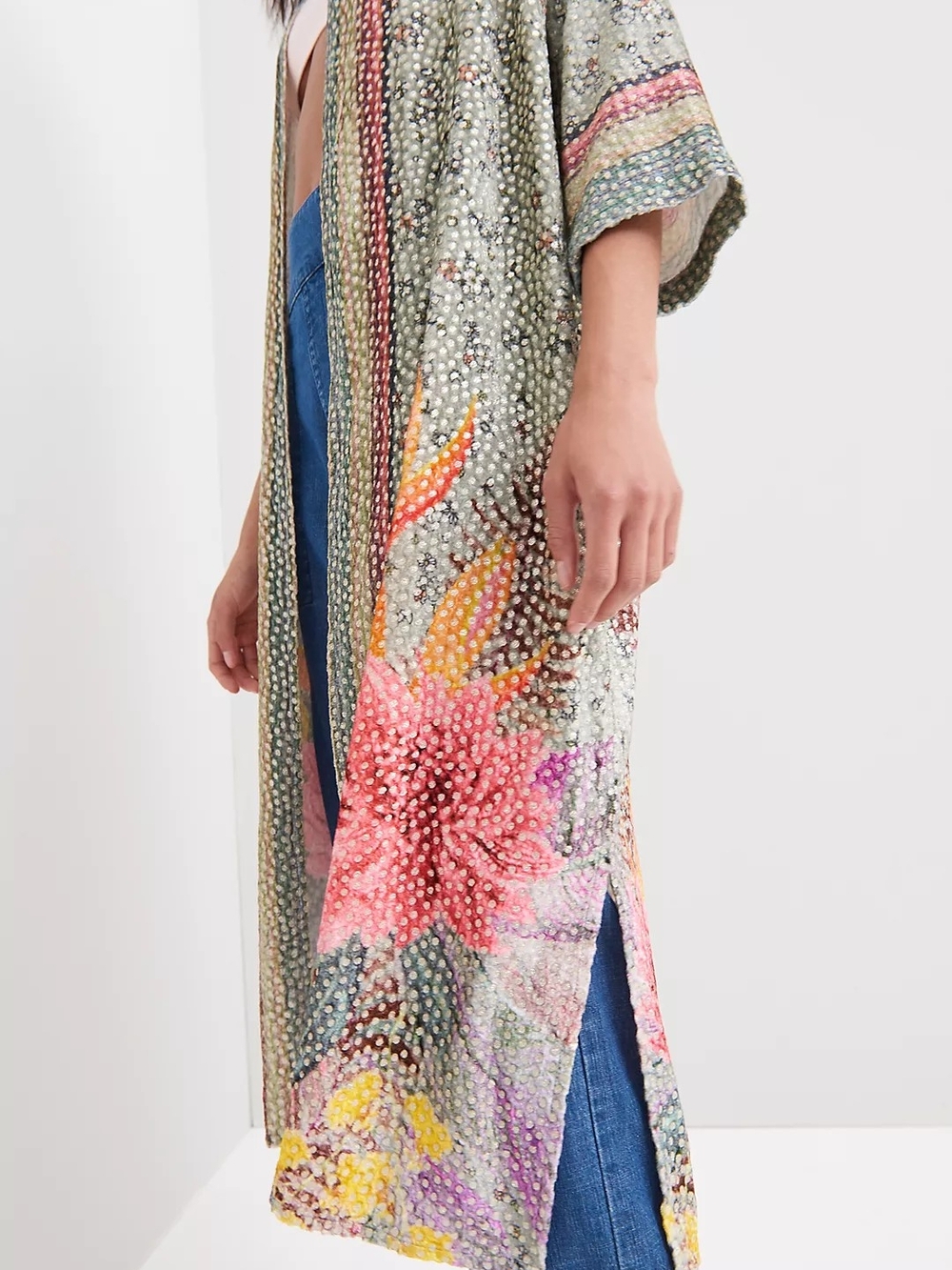 Anthropologie Tinopi Burnout Velvet Duster Kimono Bl-nk